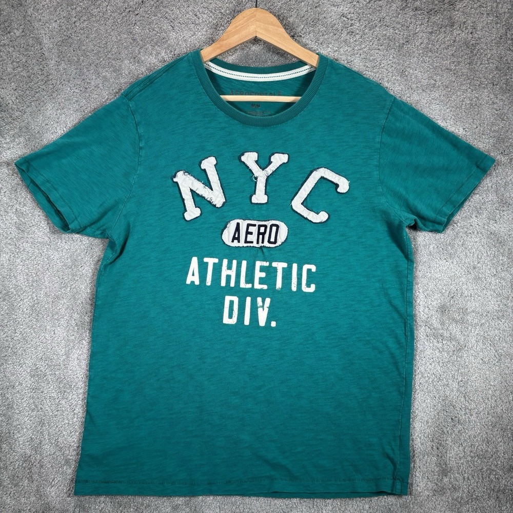 Aeropostale T Shirt Mens M Turquiose Embroidered Applique Short Sleeve Y2K‎
